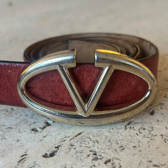 Valentino Men's Burgundy Leather Belt with Silver Buckle - Picture 1 of 7